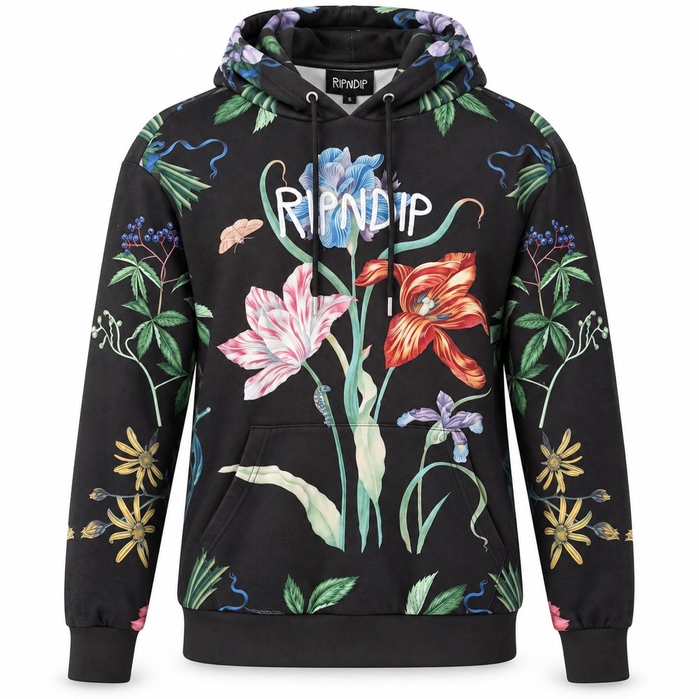 RIPNDIP Green House Hoodie Black Floral Botanical Skater Streetwear Art Wear S